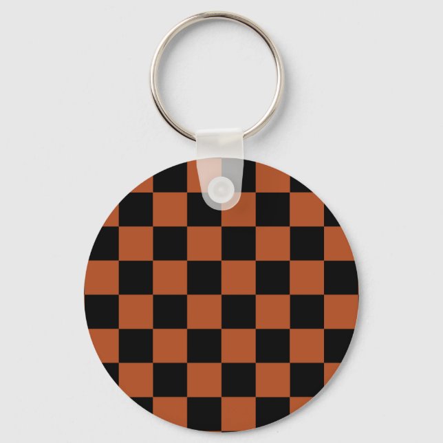 Brown Black Chequered Check Pattern Keychain (Front)