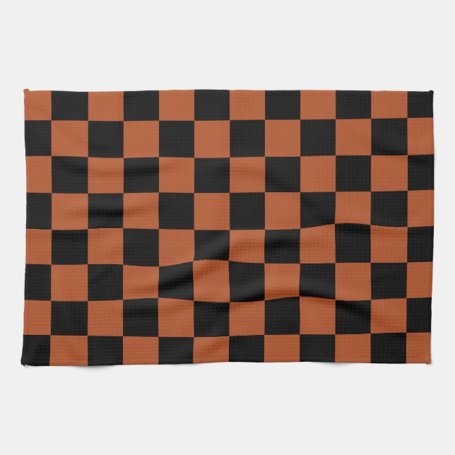 Brown Black Chequered Check Pattern Kitchen Towel (Horizontal)
