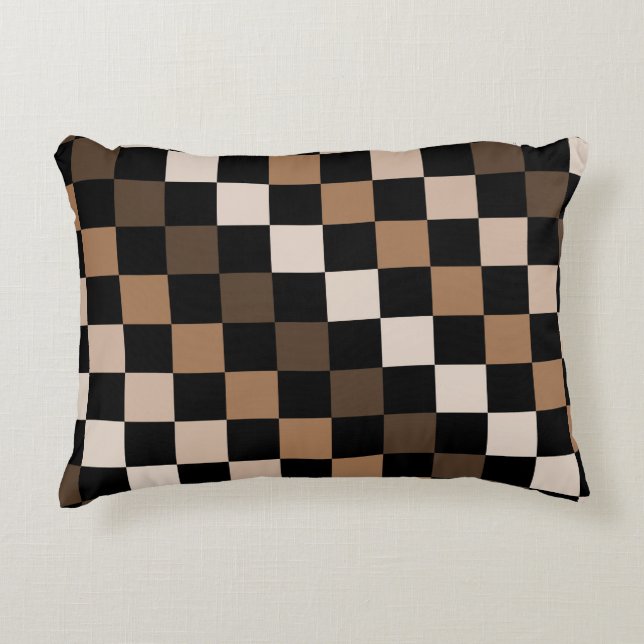Brown Black Chequered Gingham Pattern Accent Pillow (Front)