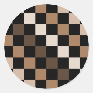 Brown Black Chequered Gingham Pattern Classic Round Sticker