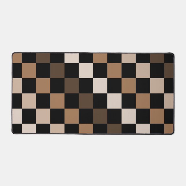 Brown Black Chequered Gingham Pattern Desk Mat (Front)