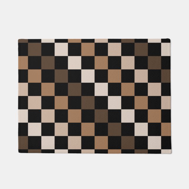 Brown Black Chequered Gingham Pattern Doormat (Front)