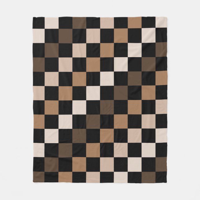 Brown Black Chequered Gingham Pattern Fleece Blanket (Front)