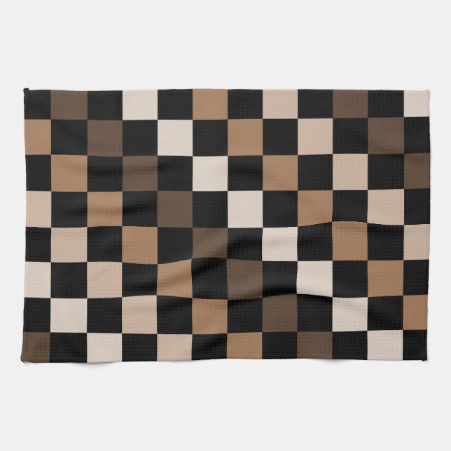Brown Black Chequered Gingham Pattern Kitchen Towel (Horizontal)