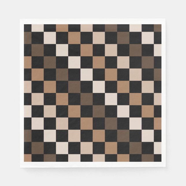 Brown Black Chequered Gingham Pattern Napkin (Front)