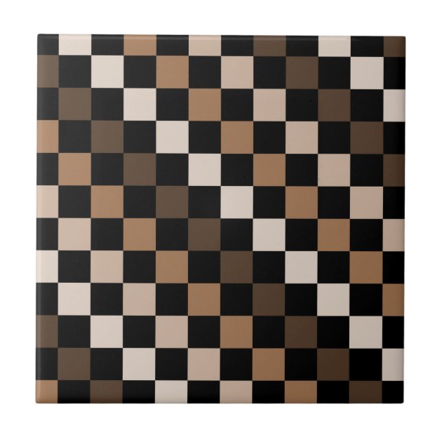 Brown Black Chequered Gingham Pattern Tile (Front)