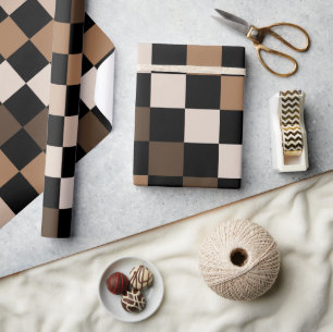 Brown Black Chequered Gingham Pattern Wrapping Paper