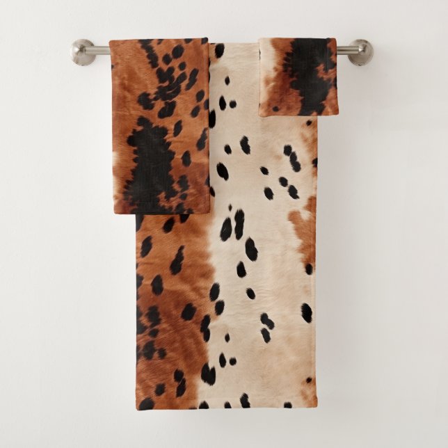 Brown Black Cream Cowhide Bath Towel Set (Insitu)