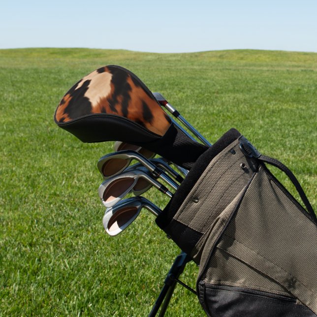Brown Black Cream Cowhide Golf Head Cover (In Situ)