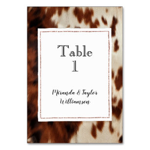 Brown Black Cream Cowhide Table Number