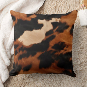 Brown Black Cream Cowhide Throw Pillow