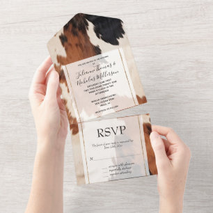 Brown Black Cream Western Cowhide All In One Invitation