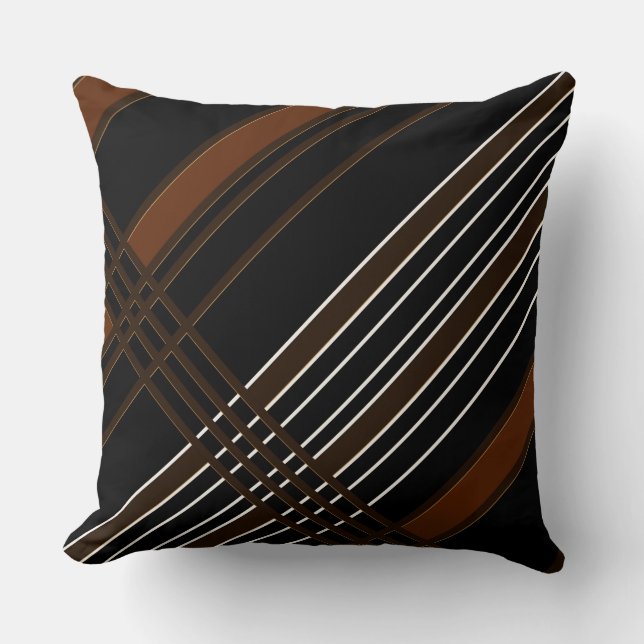Brown & Black Diagonal Stripes Throw Pillow (Front)