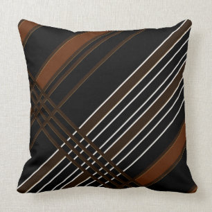 Brown & Black Diagonal Stripes Throw Pillow
