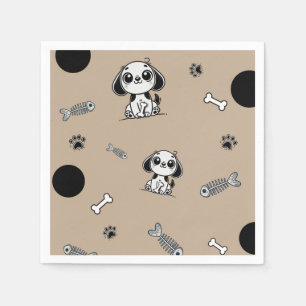 Brown & Black Fish Bones Puppy Dog Birthday Party  Napkin