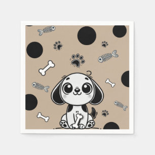 Brown & Black Fish Bones Puppy Dog Birthday Party  Napkin