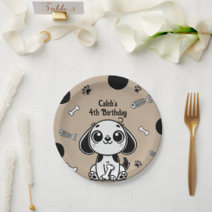 Brown & Black Fish Bones Puppy Dog Birthday Party  Paper Plate