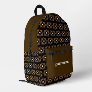 Brown & Black Geometric Print Cut Sew Backpack