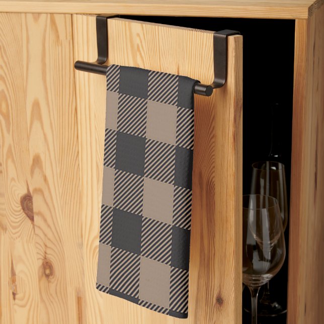 Brown Black Gingham Buffalo Plaid Farmhouse Kitchen Towel (Thirds Fold)