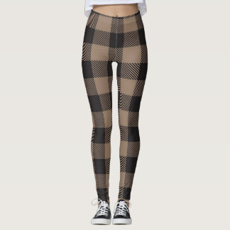 Brown Black Gingham Buffalo Plaid Farmhouse Leggings