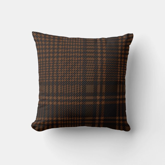 Brown Black Glen Check Houndstooth Pattern Throw Pillow (Front)