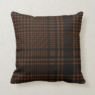 Brown Black Glen Check Houndstooth Pattern Throw Pillow