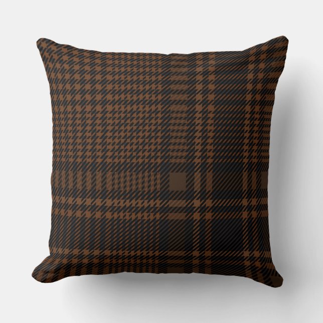 Brown Black Glen Check Houndstooth Pattern Throw Pillow (Front)