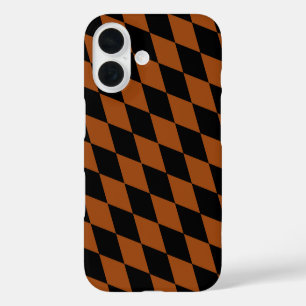 Brown Black Harlequin Diamonds Checkers Design iPhone 16 Case