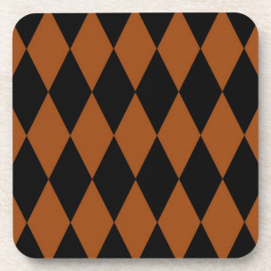 Brown Black Harlequin Diamonds Checkers Design Coaster