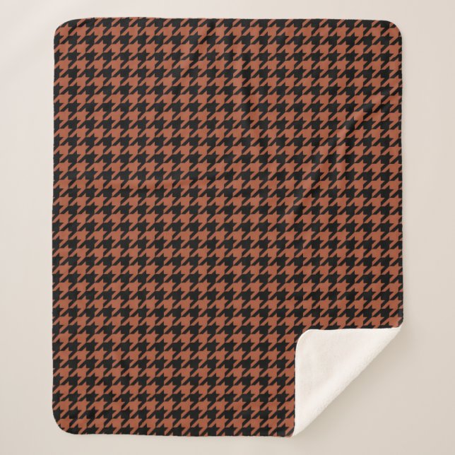 Brown Black Houndstooth Plaid  Sherpa Blanket (Front)