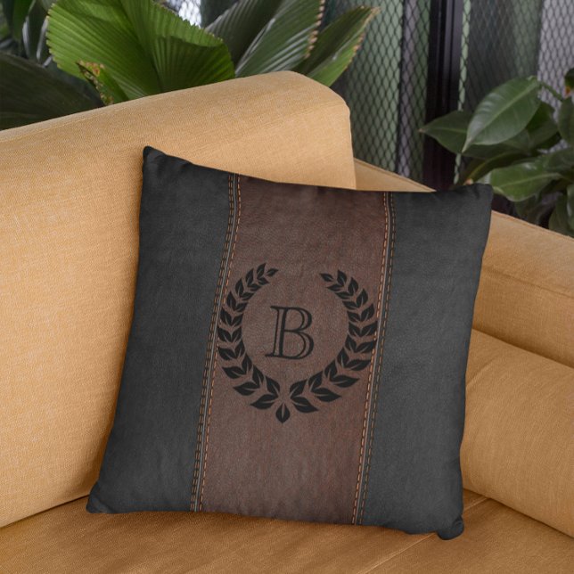 Brown & Black Leather Texture With Black Wreath Throw Pillow (Creator Uploaded)