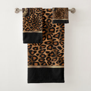 Brown & Black Leopard Pattern with a Lion Head Bath Towel Set