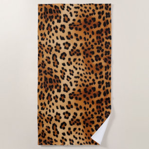 Brown Black Leopard Print Beach Towel