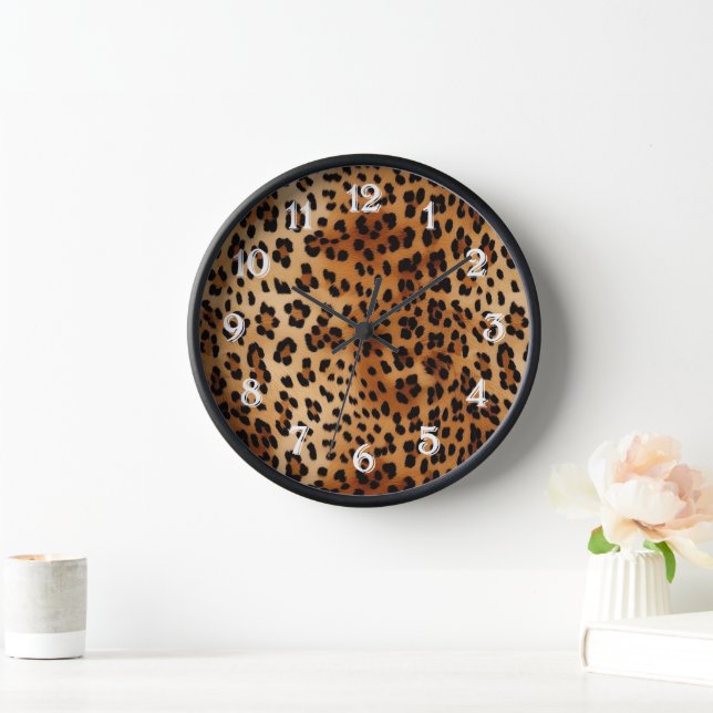 Brown Black Leopard Print Clock (Home)