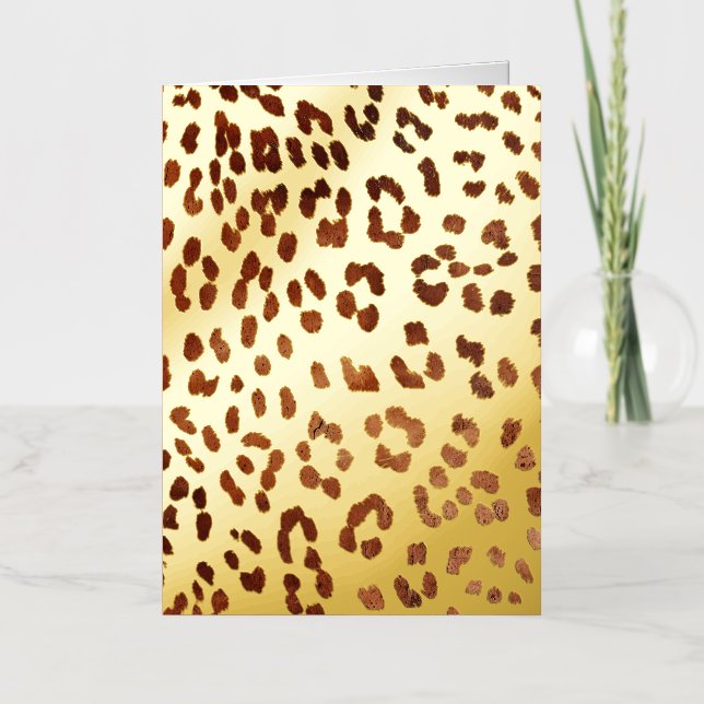 Brown Black Leopard Print Foil Greeting Card (Front)