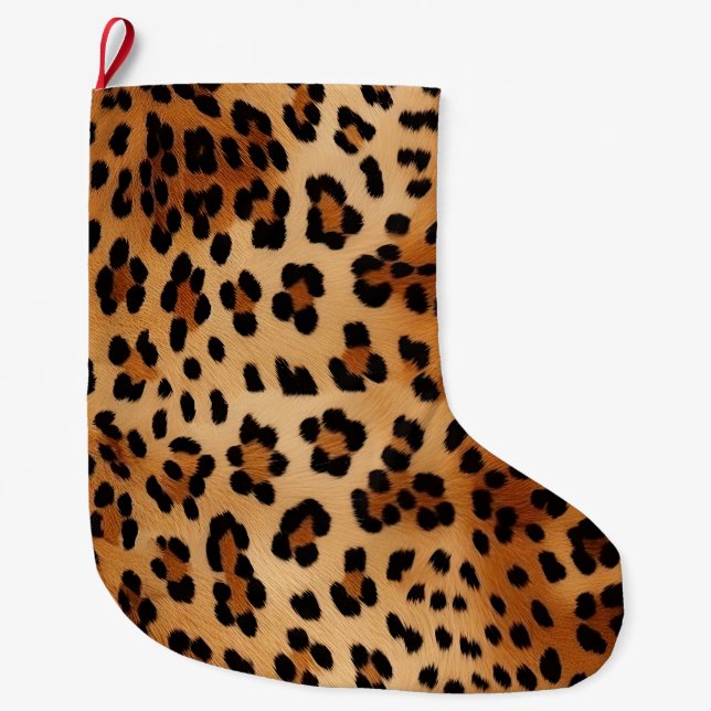 Brown Black Leopard Print Large Christmas Stocking (Front)