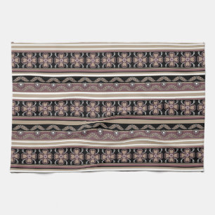 Brown black mexican ornament stripes kitchen towel