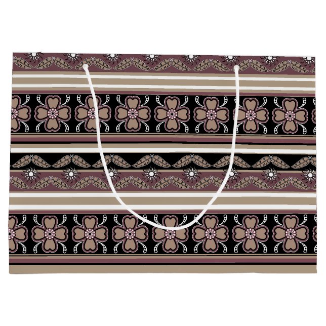 Brown black mexican ornament stripes large gift bag (Back)