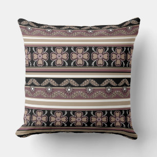 Brown black mexican ornament stripes throw pillow