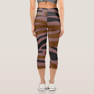 Brown Black Neon Striped  Capri Leggings