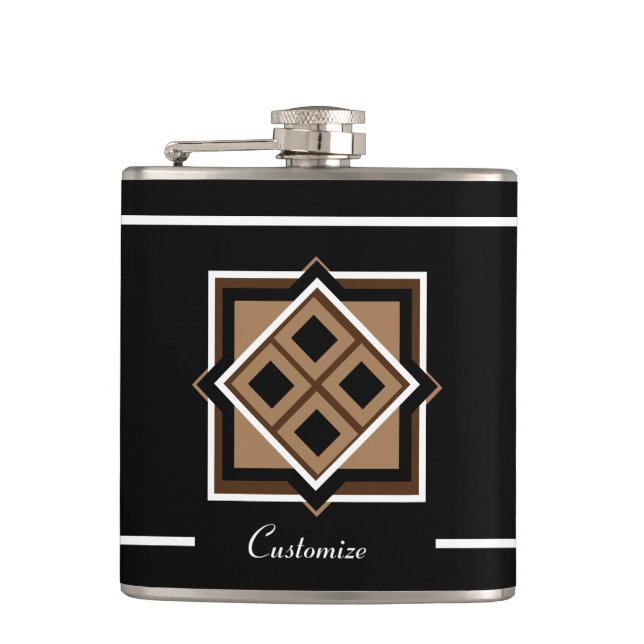 Brown &  Black Pattern Vinyl Wrapped Flask (Front)