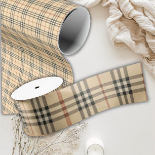Brown Black Plaid Satin Ribbon