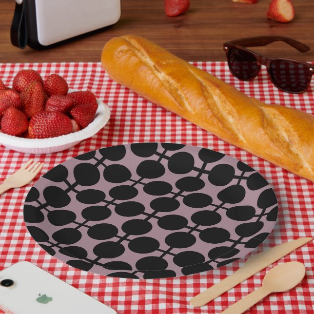 brown black polka dot check pattern fashion paper plate (Picnic)