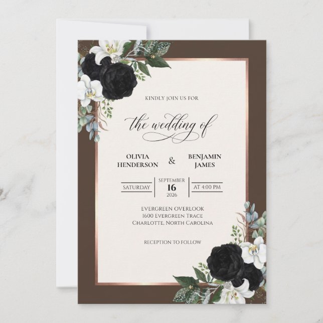 Brown Black Rose Wedding Invitation (Front)