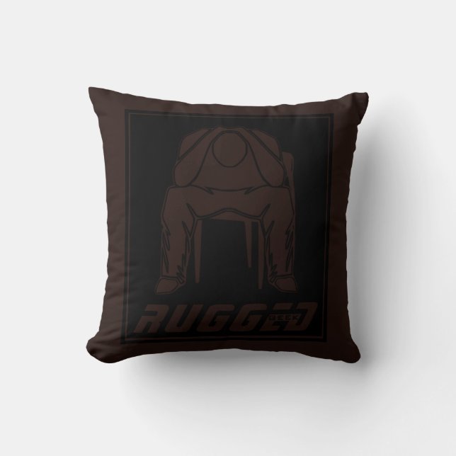 brown black Rugged Man Holding Head | Thinking Man Throw Pillow (Front)
