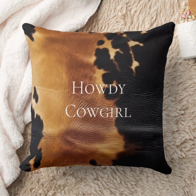 Brown Black Southwest Cowhide Throw Pillow (Blanket)