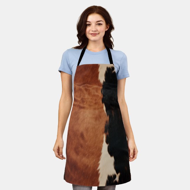 Brown Black Southwest Faux Cowhide Apron (Worn)