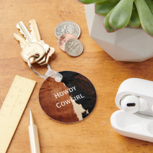 Brown Black Southwest Faux Cowhide Keychain