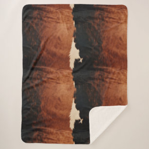 Brown Black Southwest Faux Cowhide Sherpa Blanket
