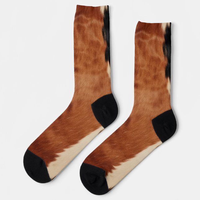 Brown Black Southwest Faux Cowhide Socks (Left)